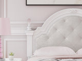 Kozlani Full Upholstered Panel Bed with Mirrored Dresser in White from Ashley - Luna Furniture