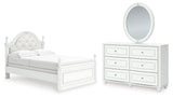 Kozlani Full Upholstered Panel Bed with Mirrored Dresser in White from Ashley - Luna Furniture