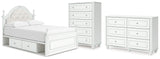 Kozlani Full Upholstered Panel Storage Bed with Dresser and Chest in White from Ashley - Luna Furniture