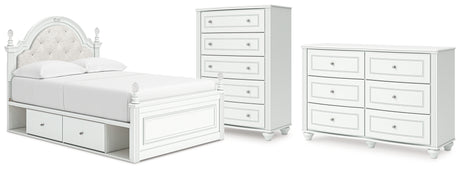 Kozlani Full Upholstered Panel Storage Bed with Dresser and Chest in White from Ashley - Luna Furniture