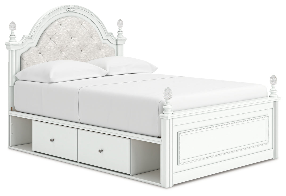 Kozlani Full Upholstered Panel Storage Bed with Dresser and Nightstand in White from Ashley - Luna Furniture