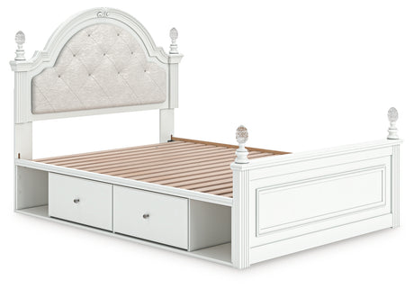 Kozlani Full Upholstered Panel Storage Bed with Dresser and Nightstand in White from Ashley - Luna Furniture