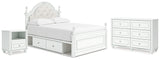 Kozlani Full Upholstered Panel Storage Bed with Dresser and Nightstand in White from Ashley - Luna Furniture