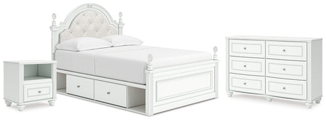 Kozlani Full Upholstered Panel Storage Bed with Dresser and Nightstand in White from Ashley - Luna Furniture