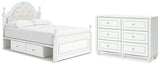 Kozlani Full Upholstered Panel Storage Bed with Dresser in White from Ashley - Luna Furniture