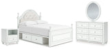 Kozlani Full Upholstered Panel Storage Bed with Mirrored Dresser and Nightstand in White from Ashley - Luna Furniture