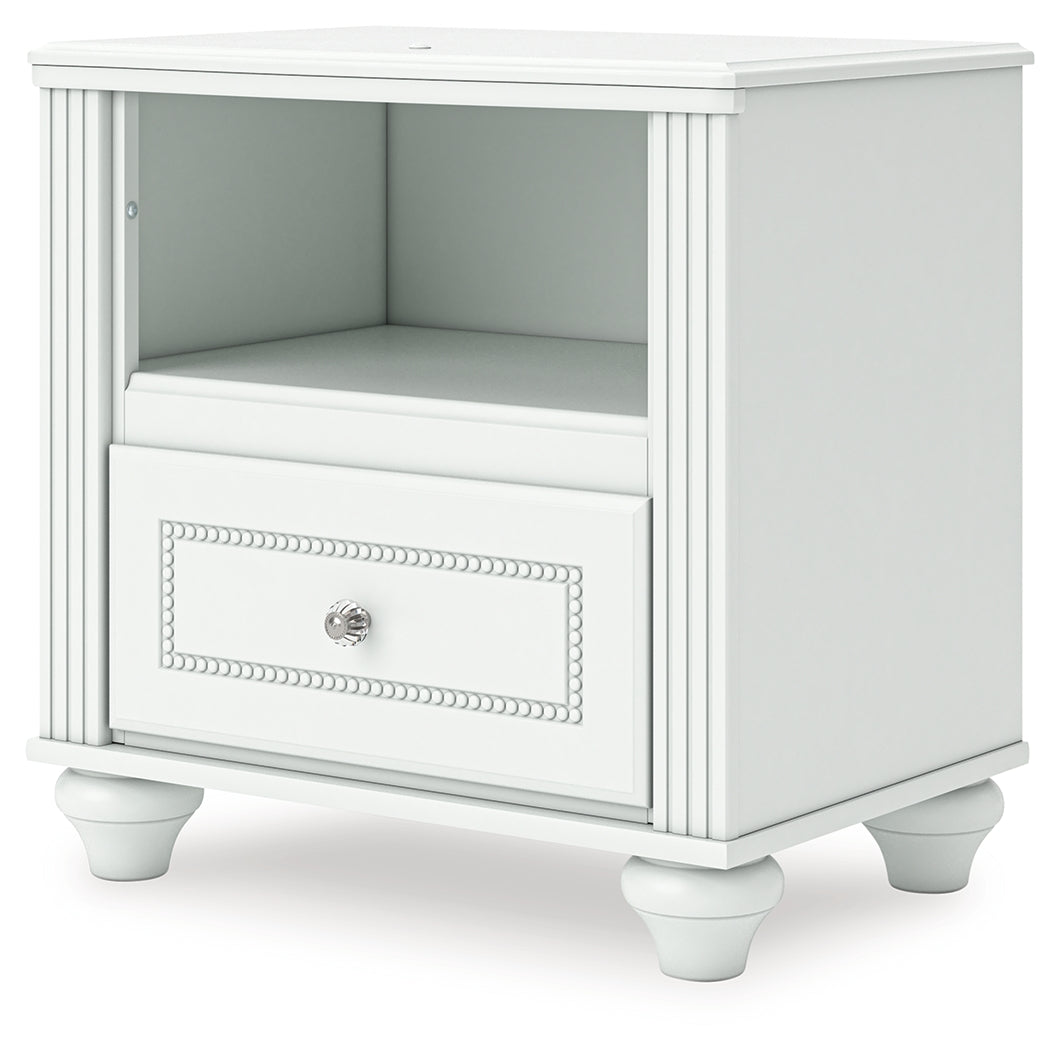 Kozlani Full Upholstered Panel Storage Bed with Mirrored Dresser and Nightstand in White from Ashley - Luna Furniture