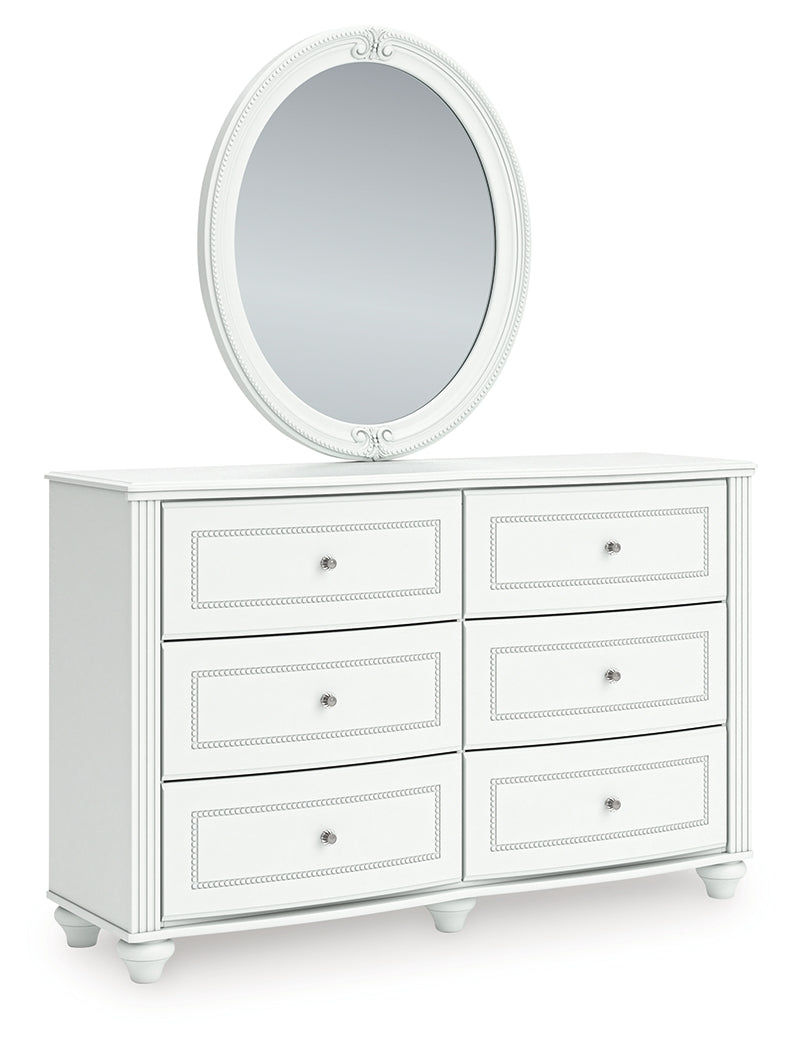 Kozlani Full Upholstered Panel Storage Bed with Mirrored Dresser and Nightstand in White from Ashley - Luna Furniture