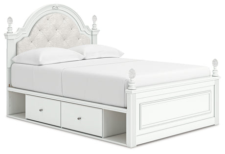 Kozlani Full Upholstered Panel Storage Bed with Mirrored Dresser and Nightstand in White from Ashley - Luna Furniture