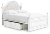 Kozlani Full Upholstered Panel Storage Bed with Mirrored Dresser and Nightstand in White from Ashley - Luna Furniture