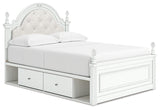 Kozlani Full Upholstered Panel Storage Bed with Mirrored Dresser in White from Ashley - Luna Furniture