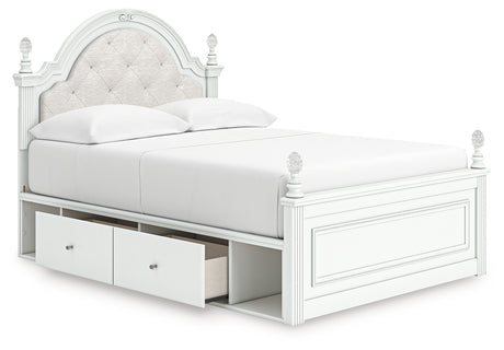 Kozlani Full Upholstered Panel Storage Bed with Mirrored Dresser in White from Ashley - Luna Furniture