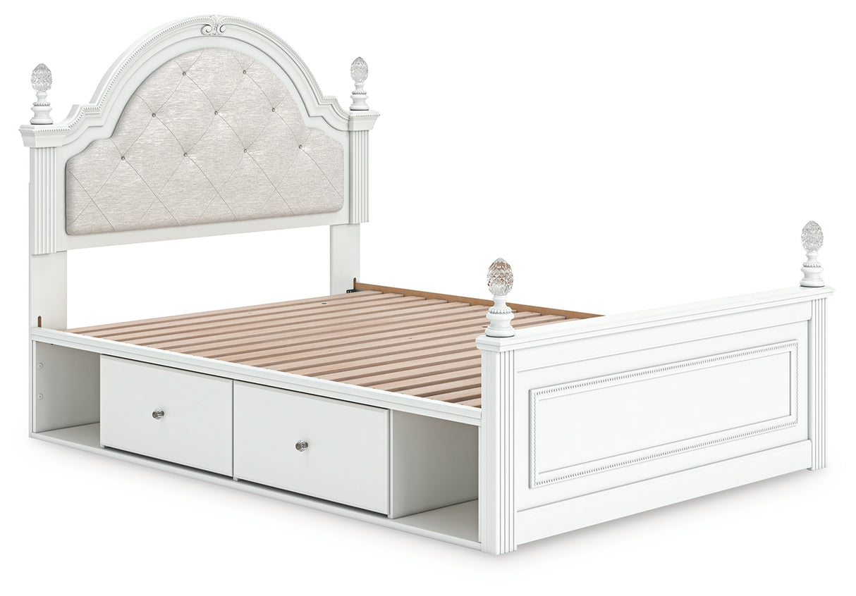 Kozlani Full Upholstered Panel Storage Bed with Mirrored Dresser in White from Ashley - Luna Furniture