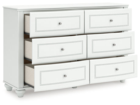 Kozlani Twin Upholstered Panel Bed with Dresser and Chest in White from Ashley - Luna Furniture