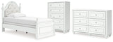 Kozlani Twin Upholstered Panel Bed with Dresser and Chest in White from Ashley - Luna Furniture