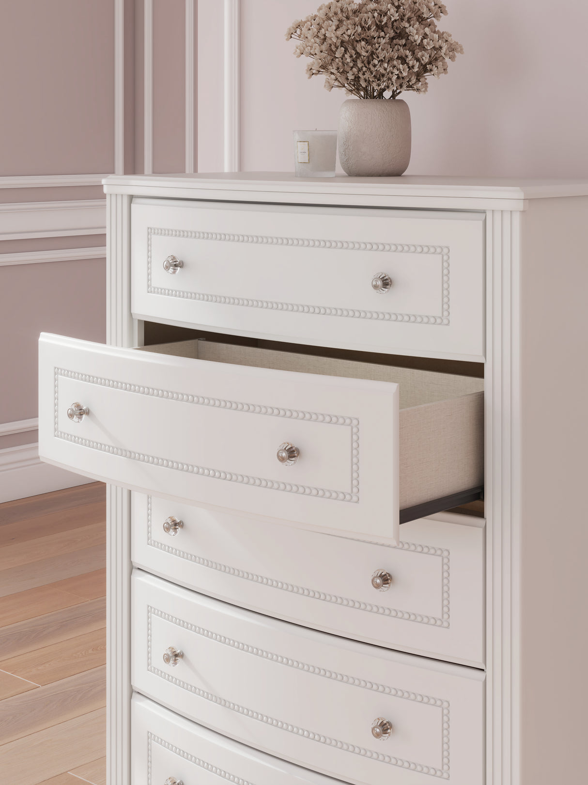 Kozlani Twin Upholstered Panel Bed with Dresser and Chest in White from Ashley - Luna Furniture