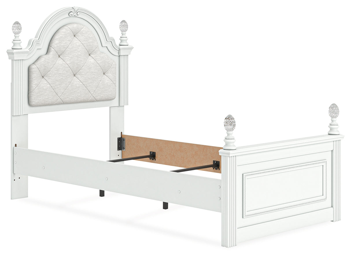 Kozlani Twin Upholstered Panel Bed with Dresser and Nightstand in White from Ashley - Luna Furniture