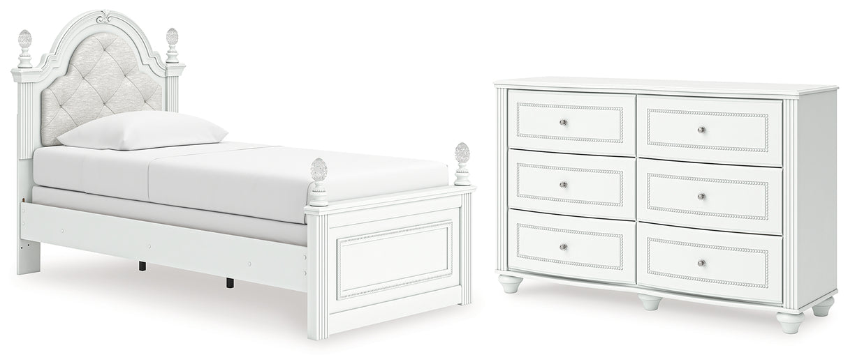 Kozlani Twin Upholstered Panel Bed with Dresser in White from Ashley - Luna Furniture