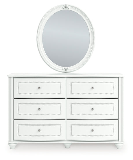 Kozlani Twin Upholstered Panel Bed with Mirrored Dresser and Nightstand in White from Ashley - Luna Furniture