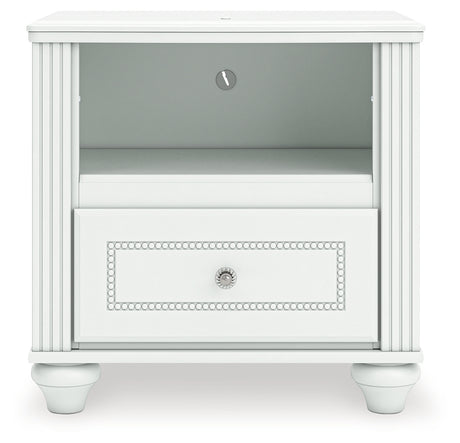 Kozlani Twin Upholstered Panel Bed with Mirrored Dresser and Nightstand in White from Ashley - Luna Furniture
