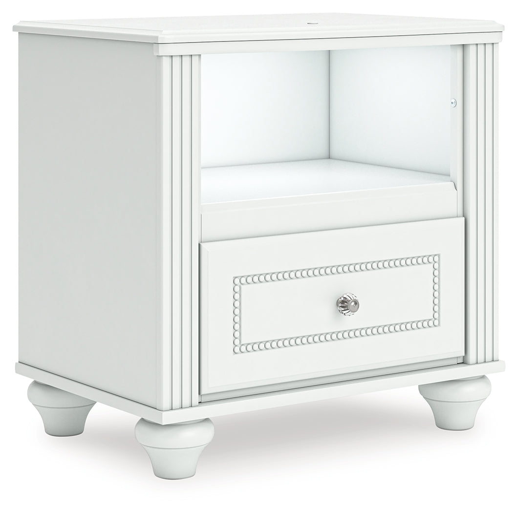 Kozlani Twin Upholstered Panel Bed with Mirrored Dresser and Nightstand in White from Ashley - Luna Furniture
