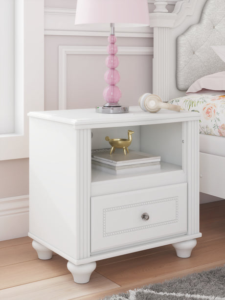 Kozlani Twin Upholstered Panel Bed with Mirrored Dresser and Nightstand in White from Ashley - Luna Furniture
