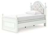 Kozlani Twin Upholstered Panel Bed with Mirrored Dresser in White from Ashley - Luna Furniture