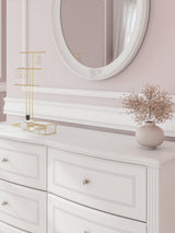 Kozlani Twin Upholstered Panel Bed with Mirrored Dresser in White from Ashley - Luna Furniture