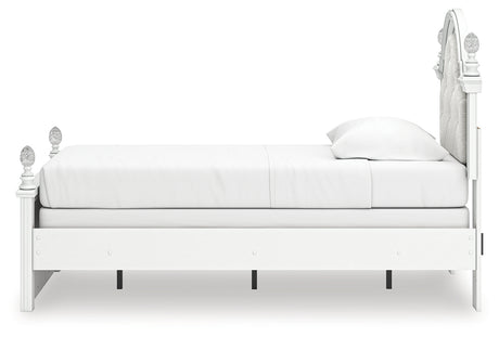 Kozlani Twin Upholstered Panel Bed with Mirrored Dresser in White from Ashley - Luna Furniture