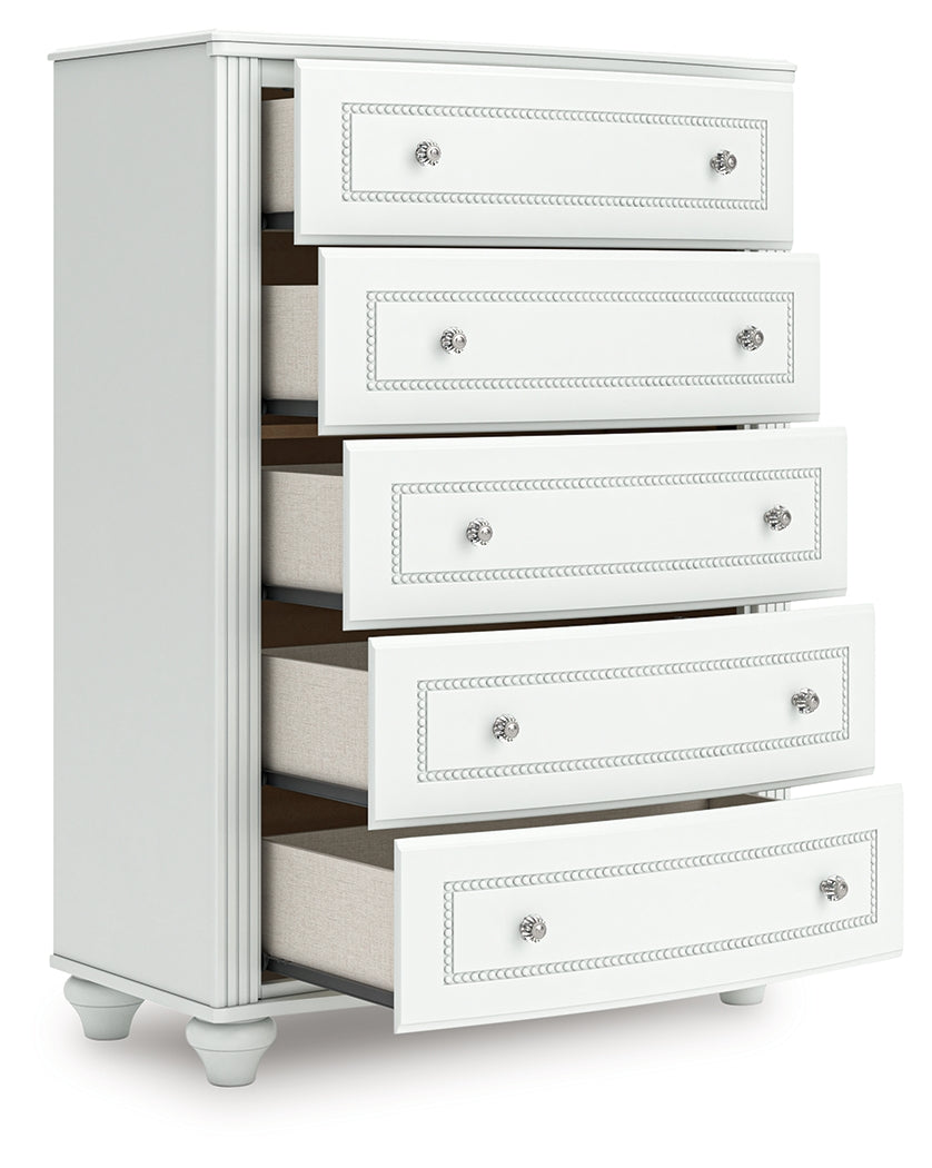 Kozlani Twin Upholstered Panel Storage Bed with Dresser and Chest in White from Ashley - Luna Furniture