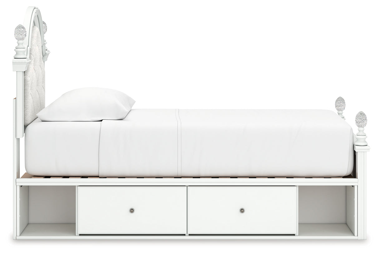 Kozlani Twin Upholstered Panel Storage Bed with Dresser in White from Ashley - Luna Furniture