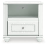 Kozlani Twin Upholstered Panel Storage Bed with Mirrored Dresser and Nightstand in White from Ashley - Luna Furniture