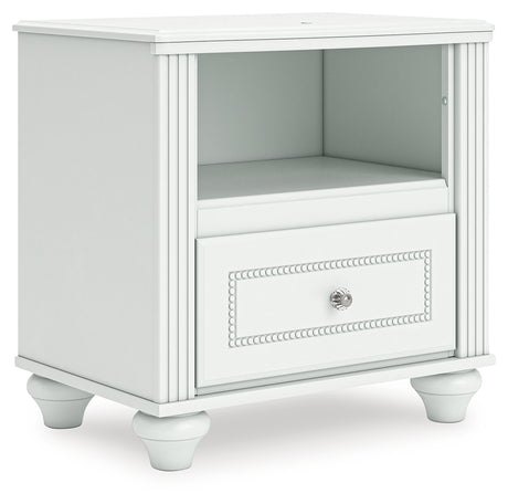 Kozlani Twin Upholstered Panel Storage Bed with Mirrored Dresser and Nightstand in White from Ashley - Luna Furniture