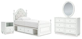 Kozlani Twin Upholstered Panel Storage Bed with Mirrored Dresser and Nightstand in White from Ashley - Luna Furniture