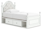 Kozlani Twin Upholstered Panel Storage Bed with Mirrored Dresser and Nightstand in White from Ashley - Luna Furniture