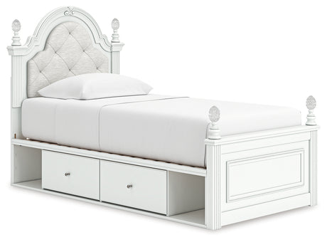 Kozlani Twin Upholstered Panel Storage Bed with Mirrored Dresser in White from Ashley - Luna Furniture