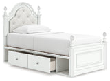 Kozlani Twin Upholstered Panel Storage Bed with Mirrored Dresser in White from Ashley - Luna Furniture