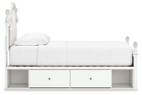 Kozlani Twin Upholstered Panel Storage Bed with Mirrored Dresser in White from Ashley - Luna Furniture