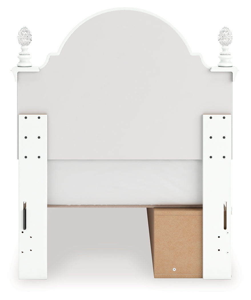 Kozlani Twin Upholstered Panel Storage Bed with Mirrored Dresser in White from Ashley - Luna Furniture