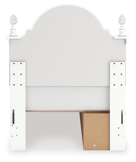 Kozlani Twin Upholstered Panel Storage Bed with Mirrored Dresser in White from Ashley - Luna Furniture