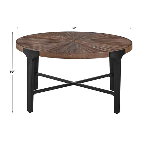 Chevron Cinnamon 36-inch Round Cocktail Table from Steve Silver - Luna Furniture