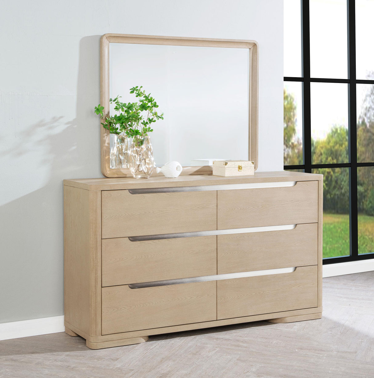 Ladera 6-drawer Bedroom Dresser and Mirror Light Elm from Coaster - Luna Furniture