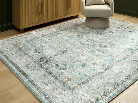Ladstoney Teal/Beige/Ochre Large Rug from Ashley - Luna Furniture