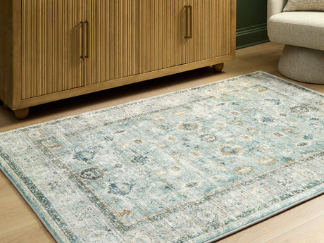 Ladstoney Teal/Beige/Ochre Medium Rug from Ashley - Luna Furniture