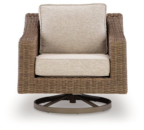 Laguna Heights 2 Outdoor Swivel Lounge Chairs in Beige from Ashley - Luna Furniture