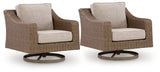 Laguna Heights 2 Outdoor Swivel Lounge Chairs in Beige from Ashley Furniture - Luna Furniture