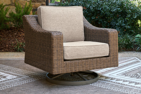 Laguna Heights 2 Outdoor Swivel Lounge Chairs in Beige from Ashley - Luna Furniture