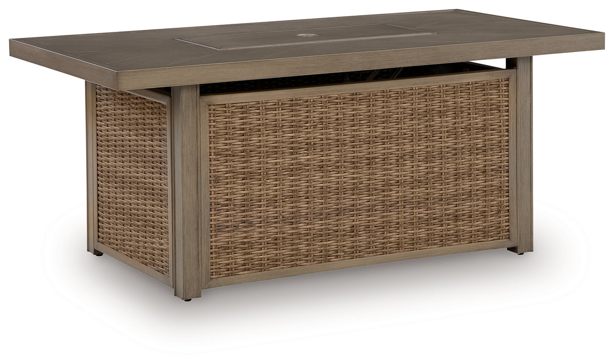 Laguna Heights Beige Outdoor Fire Pit Table from Ashley - Luna Furniture