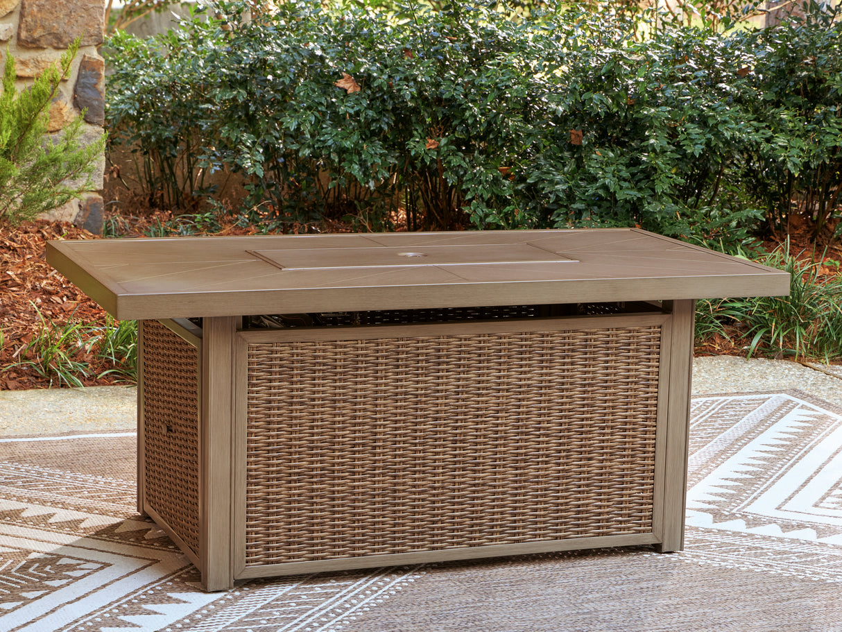 Laguna Heights Beige Outdoor Fire Pit Table from Ashley - Luna Furniture
