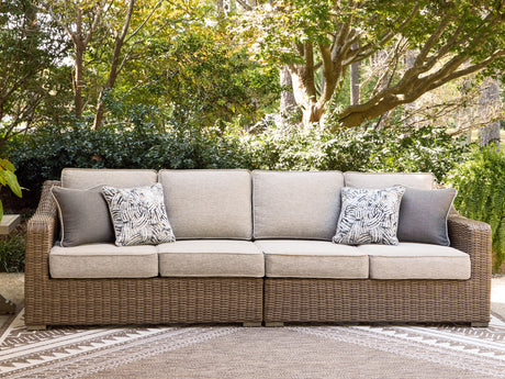 Laguna Heights Beige Outdoor Right and Left-arm Facing Loveseat with Cushion (Set of 2) from Ashley - Luna Furniture
